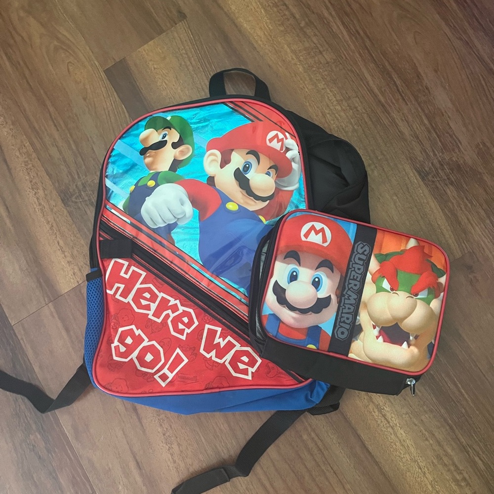 Nintendo Super Mario Red and Blue Backpack and Bag Set
